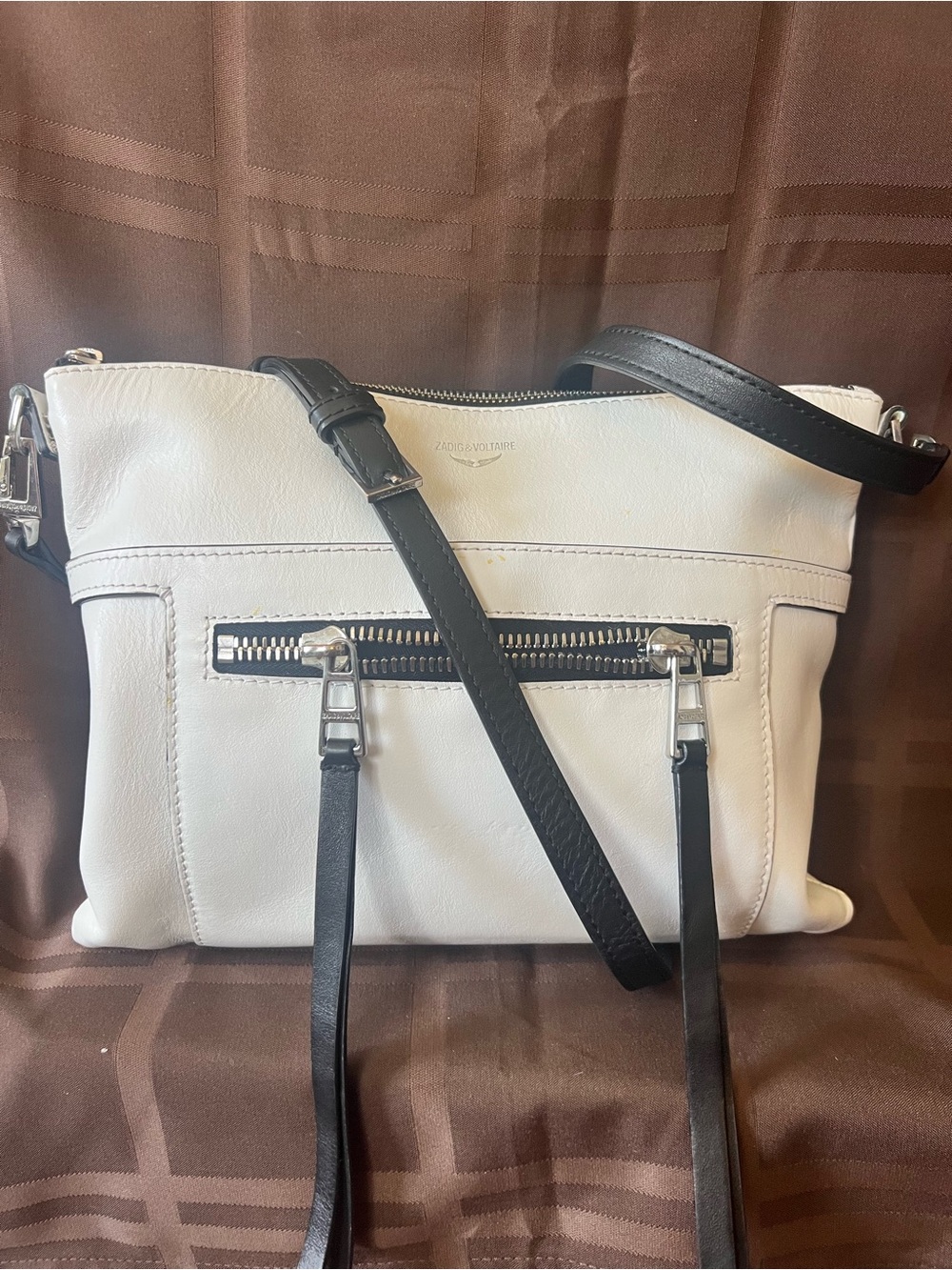 Zadig & Voltaire White Leather Panglo Zip Clutch Crossbody